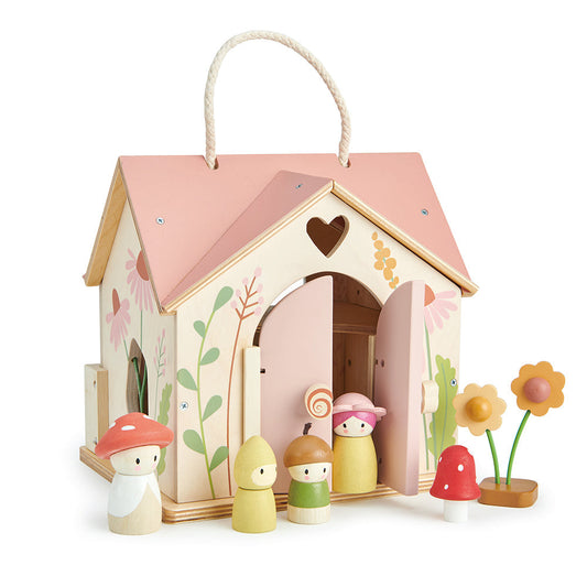 Wooden Dollhouse - Rosewood Cottage - Merrywood - 4 Figures Included