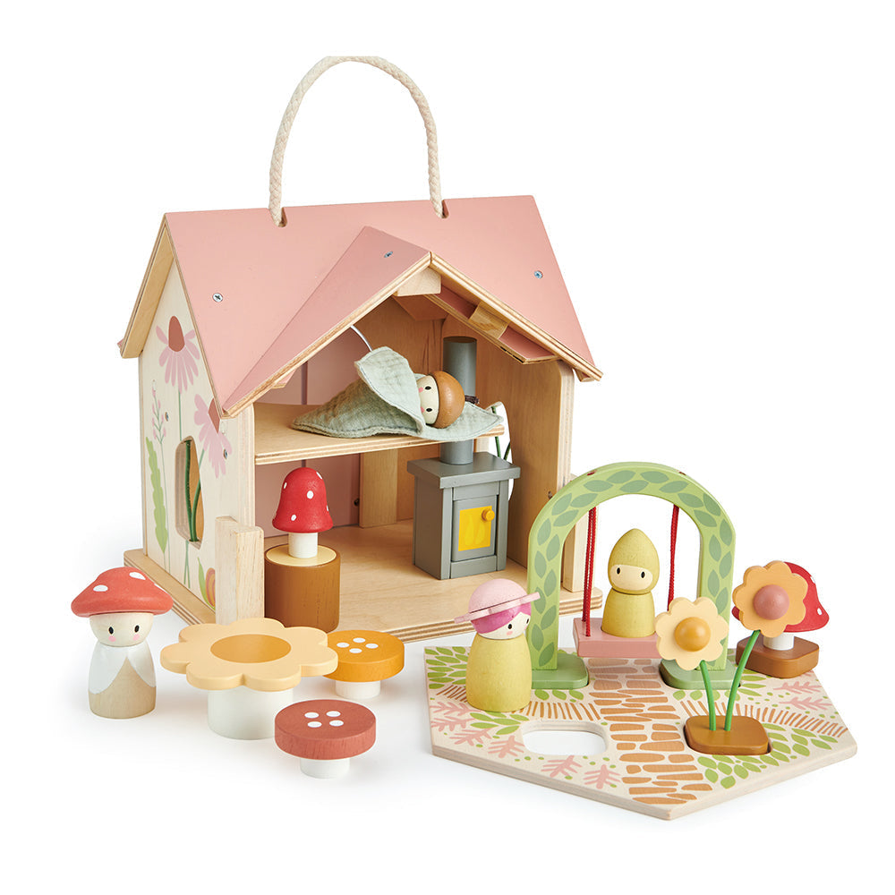 Wooden Dollhouse - Rosewood Cottage - Merrywood - 4 Figures Included