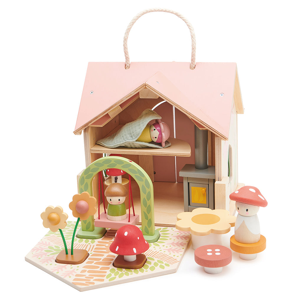 Wooden Dollhouse - Rosewood Cottage - Merrywood - 4 Figures Included