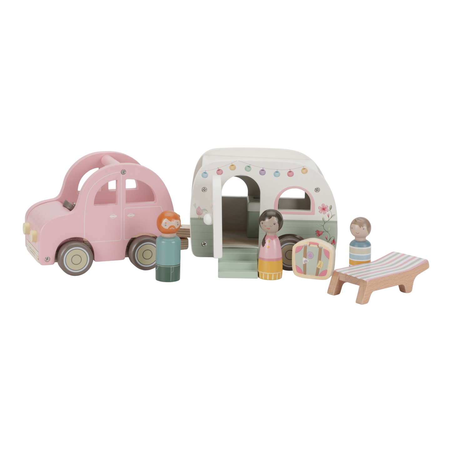 Wooden Toy Car with Caravan - Pink Play Vehicle Set