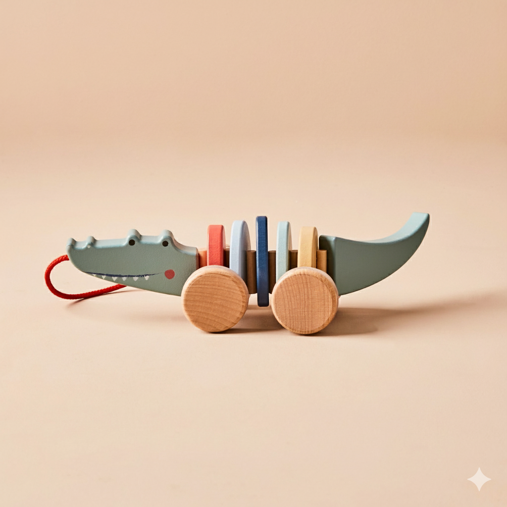 Wooden Crocodile Pull Along Toy - Colorful -