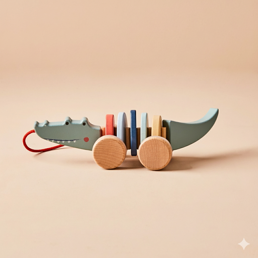 Wooden Crocodile Pull Along Toy - Colorful -